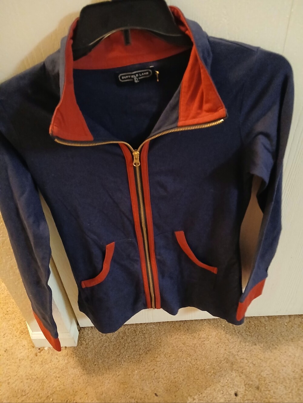 Duffield Lane Navy Zip-Front Bomber Jacket with Red Trim